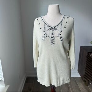 Lauren Michelle Metallic Beaded Cream Sweater